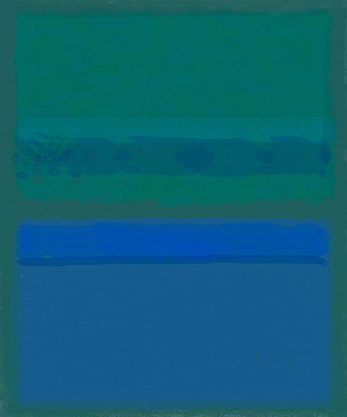 Abstrakte Malerei mit Blau und Grün von Rietje Bulthuis