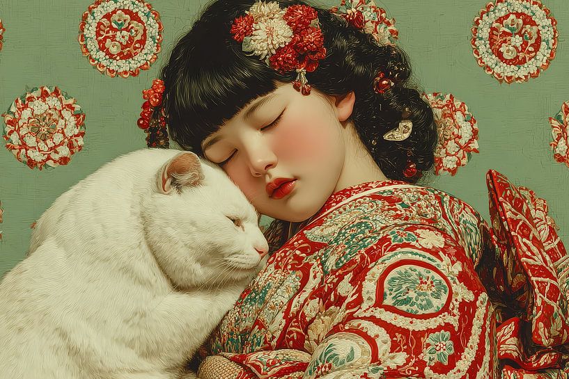 femme avec animal de compagnie japon par Egon Zitter