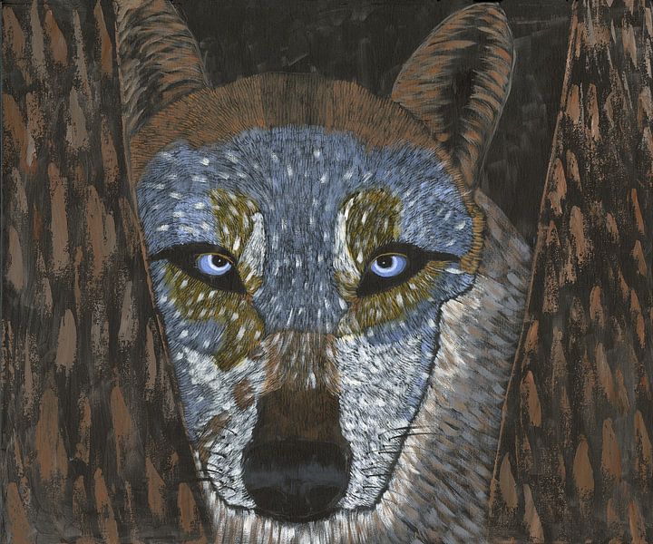 Loup parmi les arbres par Nelleke Bruno