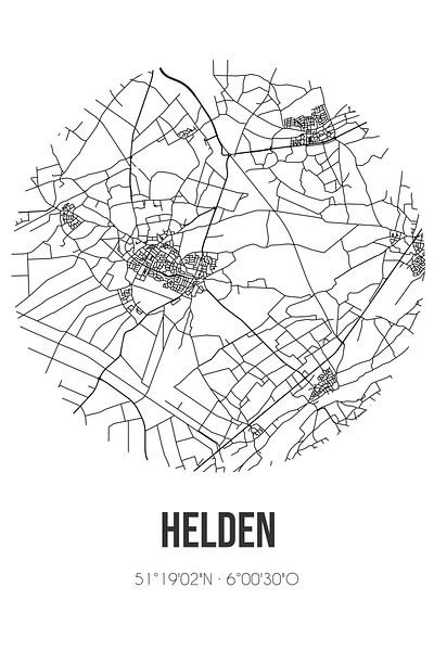 Helden (Limburg) | Carte | Noir et blanc par Affiches de lieux