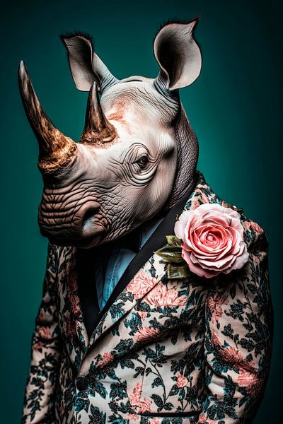 Rhino en costume avec décor floral par Poster Art Shop