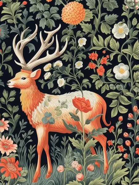 Cerf dans la forêt Style William Morris par TOAN TRAN