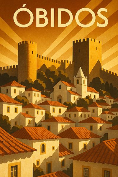 Óbidos Portugal Vintage Schloss Poster von Travel Shop