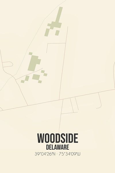 Alte Karte von Woodside (Delaware), USA. von Ortsdrucke