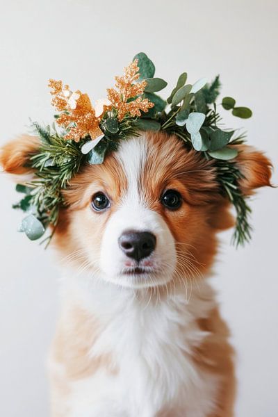 Fête du chien avec couronne de fleurs par Poster Art Shop