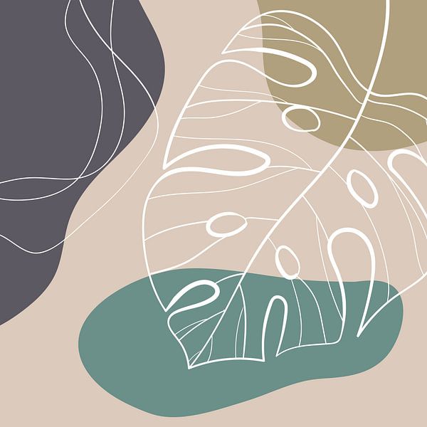 Stilistische Blätter, Formen und Linien: Sand, Braun und Petrol von Color Square