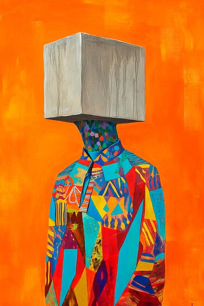 Kreative Figur mit kubischem Kopf in Farbenpracht von Poster Art Shop