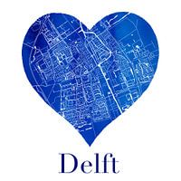 Delft | City map in a Delft Blue heart of watercolour