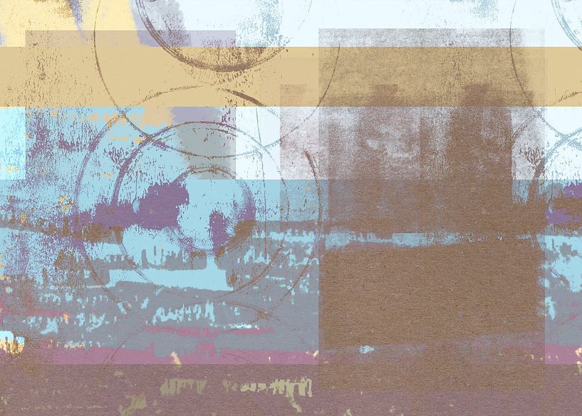 Abstrakte Formen in warmen Pastellfarben Nr. 4. Blau, gelb, braun. von Dina Dankers