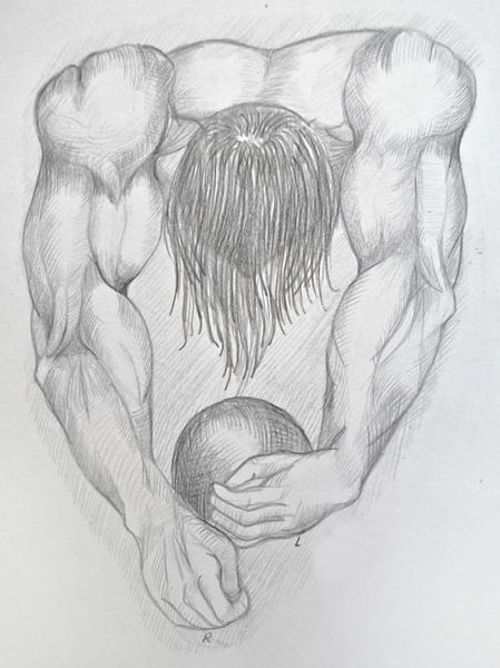 Drawing of arms with a ball. by Therese Brals