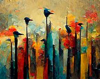 Een groep vogels verscholen tussen de bomen. Deel 4