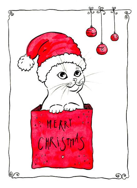 Merry Christmas cute cat by Karen Kaspar