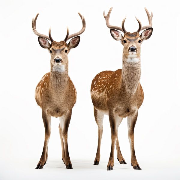 Deux cerfs sur fond blanc par Vlindertuin-Art