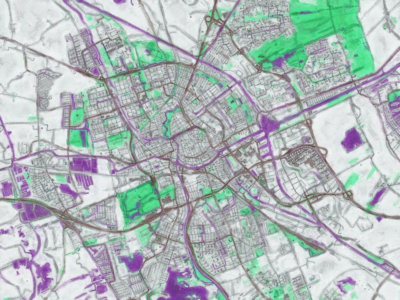 City map Groningen | Urban Twilight | Purple Green by Map Art Studio