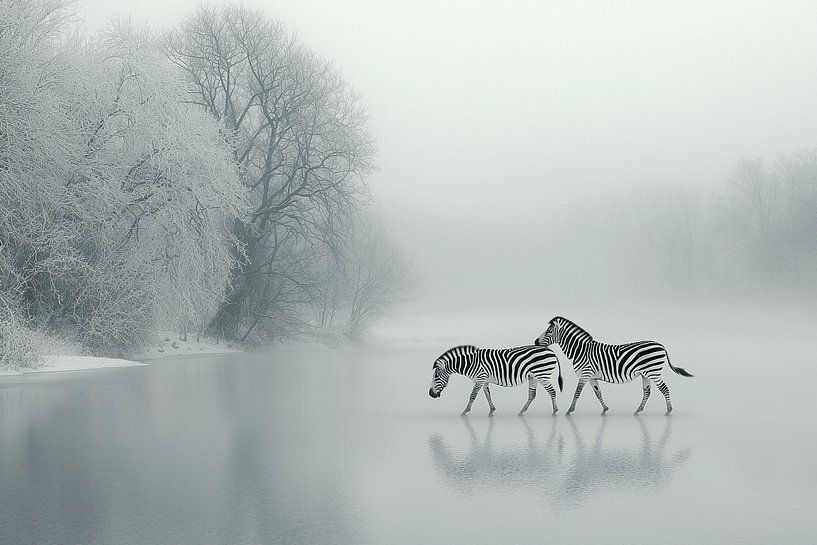 Zebra's in a Winter Landscape by Karina Brouwer
