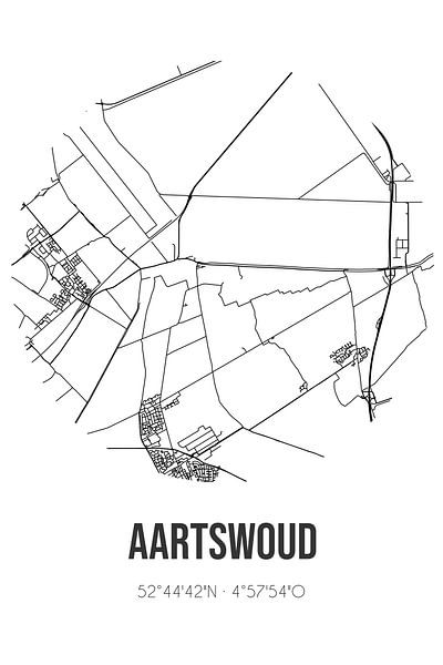 Aartswoud (Noord-Holland) | Karte | Schwarz und Weiß von Ortsdrucke
