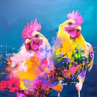 Hähne Gockel bunt abstrakt modern Kunst expressiv