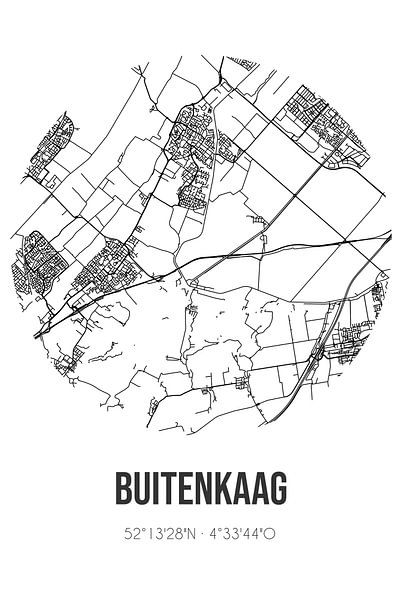 Buitenkaag (Noord-Holland) | Carte | Noir et blanc par Affiches de lieux