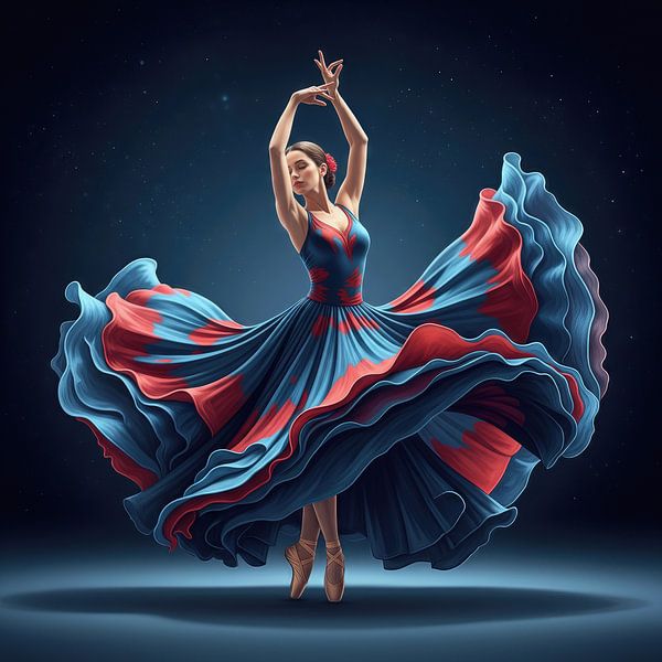 Female Dancer in Red and Blue Dress by Markus Gann