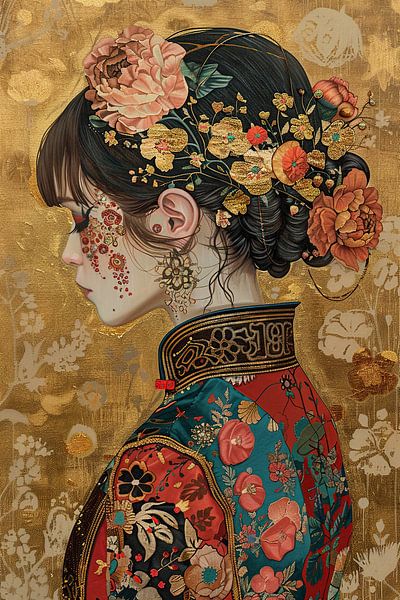 Dame aux fleurs par Peinture Abstraite