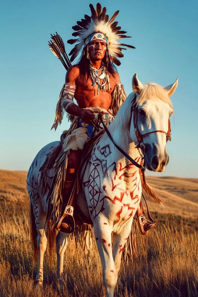 Indian chief on a white horse by Poster Art Shop