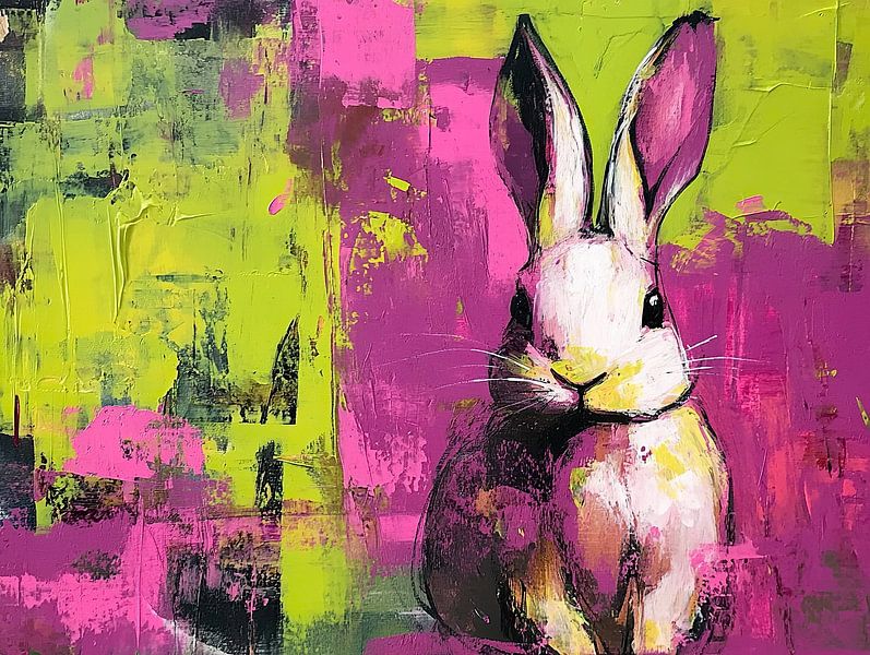 Lièvre d'été | Lièvre au sourire d'or par Peinture Abstraite