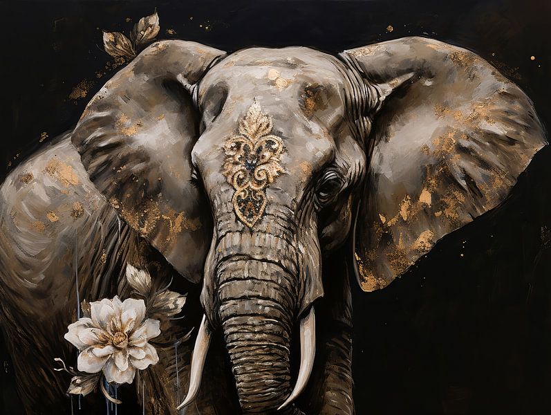 Edle Ruhe - Der Elefant mit goldenen Details von Eva Lee