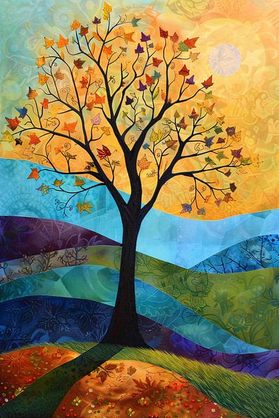 Surreal autumn landscape with colourful tree by Art & Soul Creations