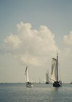 Bateaux à voile près de Zierikzee sur l'IJsselmeer avec ciel bleu et nuages