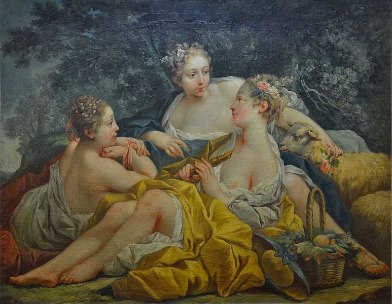Oben-ohne-Nymphen, die Flöte spielen, François Boucher von Atelier Liesjes