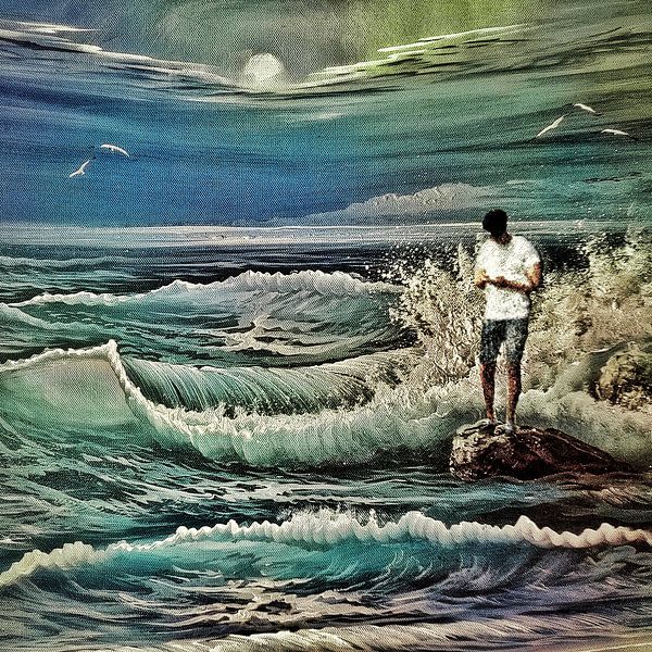 Ertrunken in seinem Smartphone (auf See) von Ruben van Gogh - smartphoneart