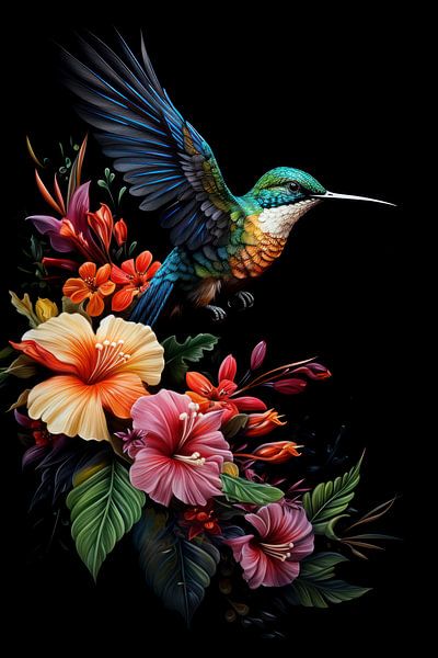 Tropischer Vogel in Blumen von New Future Art Gallery