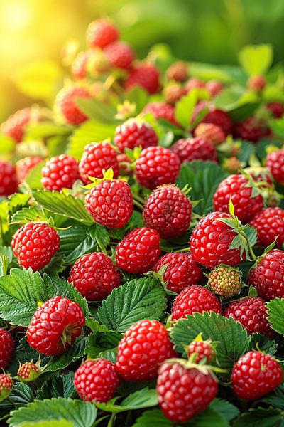 Close-up of Ripe Raspberries in Sunlight by Art & Soul Creations