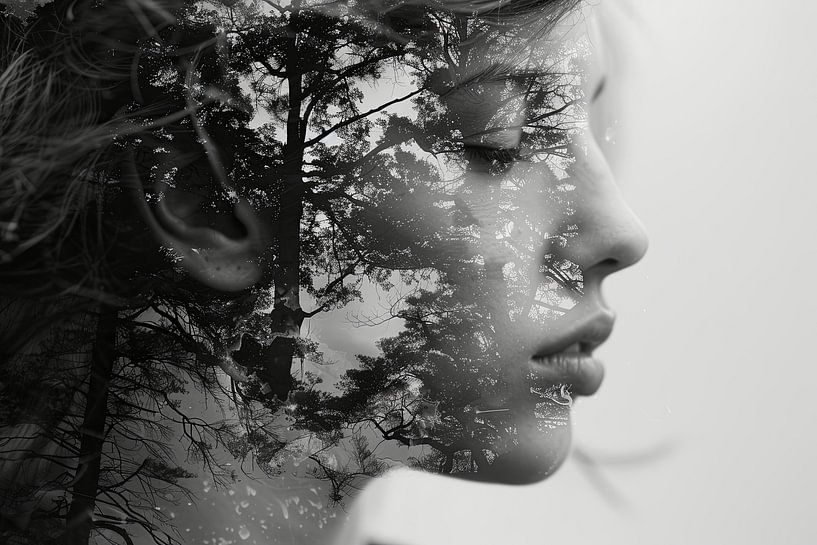 Doppelbelichtung Frau und Wald von Egon Zitter