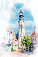 Vue de l'aquarelle du Lange Jan à Middelburg, Zélande