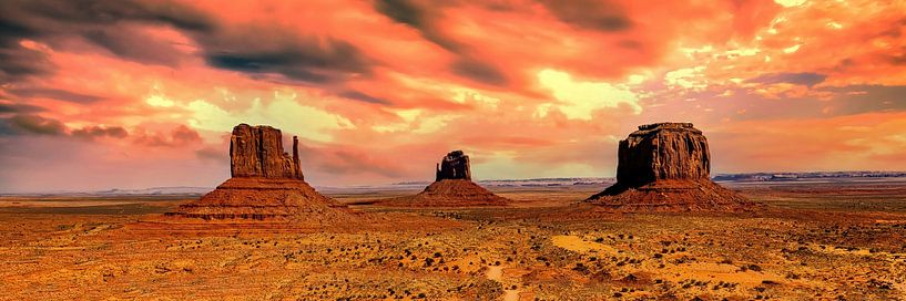 Panorama wide landscape Monument Valley in Arizona USA at sunset by Dieter Walther