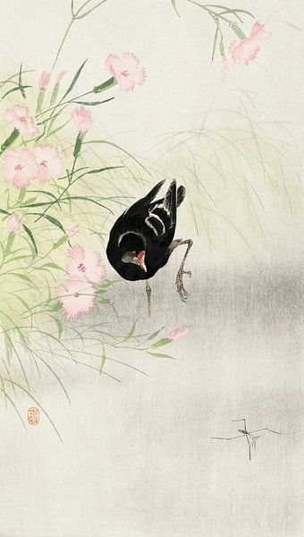 Moorhen at flowering plant (1900 - 1936) by Ohara Koson by Studio POPPY