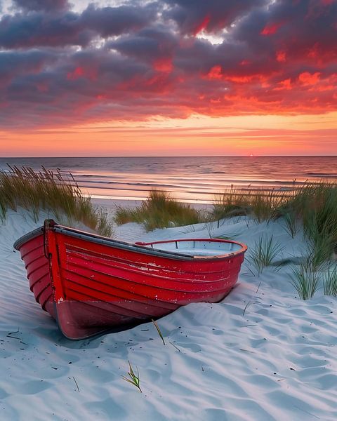 Red boat, horizon kiss by fernlichtsicht