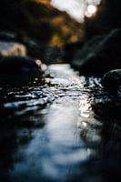 Water in de rivier in het avondlicht