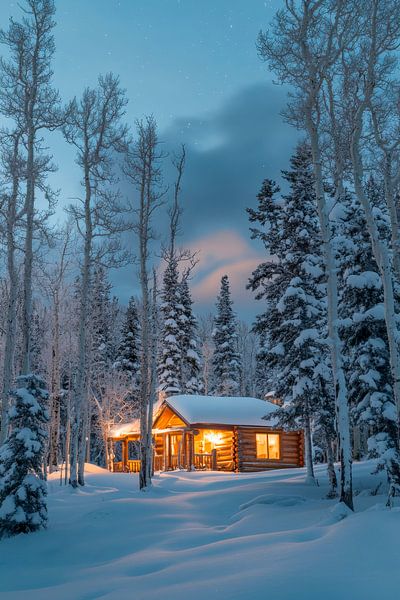 Chalet d'hiver dans la neige par Poster Art Shop