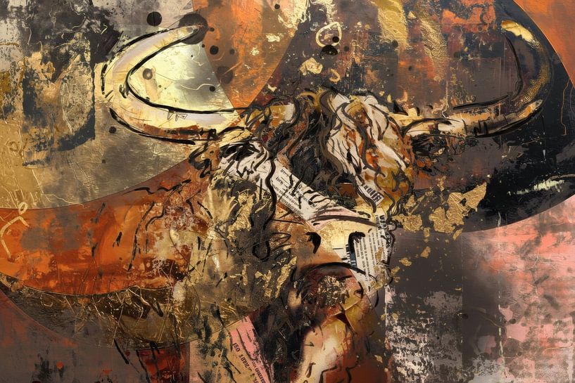 Mixed Media Highlander - Blattgold rosa schwarz orange rostig warme Erdfarben von Emiel de Lange