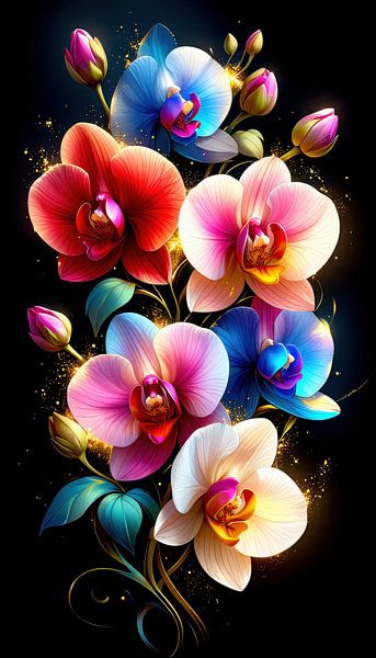 Orchids - A floral staging of the orchid between golden stillness and luminous splendour (3 of 3) by AidasignArt