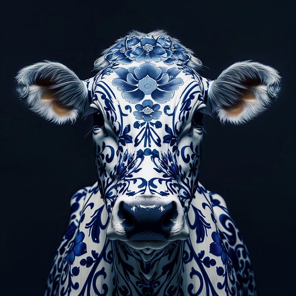 Portrait of Delft blue porcelain cow by Thea