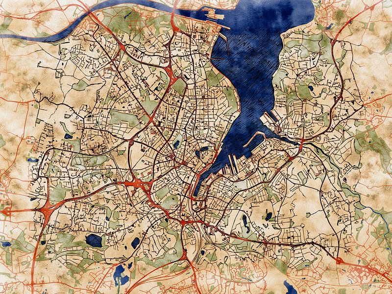 Map of Kiel with the style 'Serene Summer' by Maporia