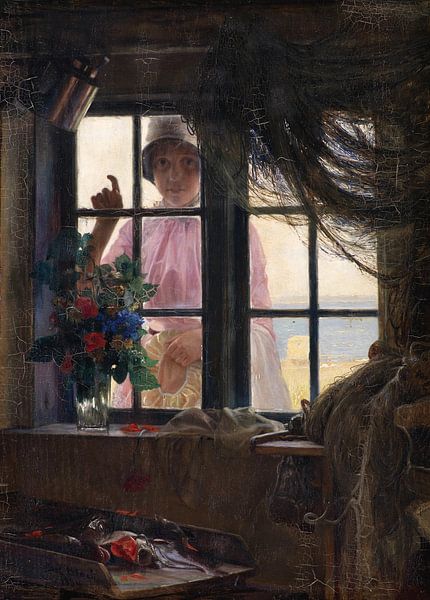 After the Bath. A Young Girl Knocking at the Fisherman’s Window, Carl Bloch by Masterful Masters