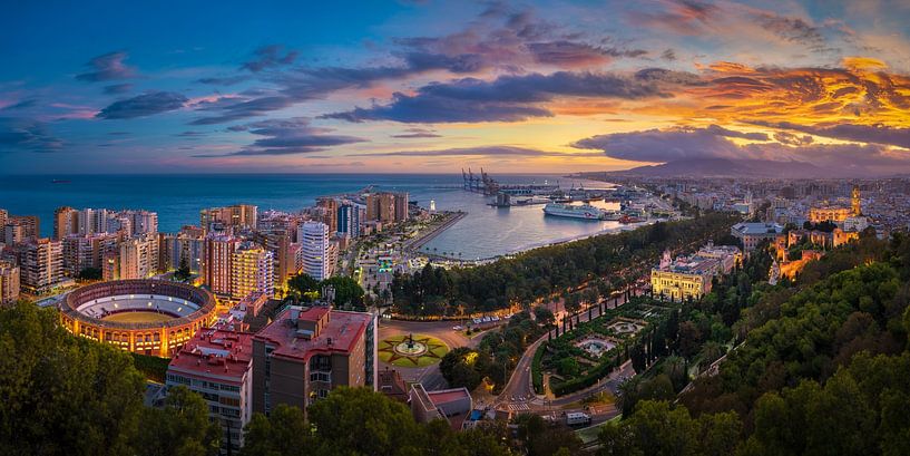 Sunset panorama of Malaga, Spain by Michael Abid