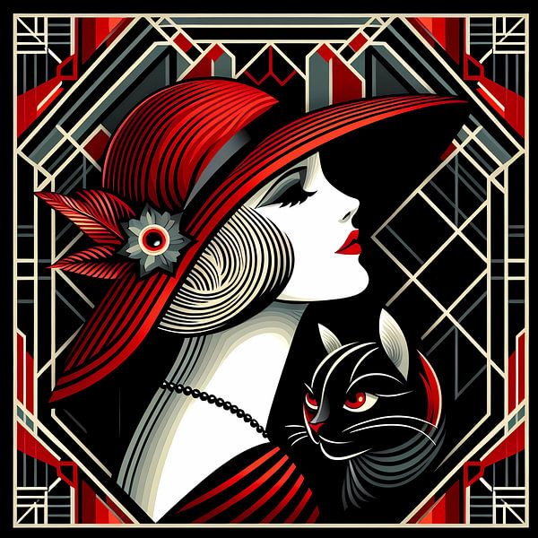 Woman with a black cat by Tatjana Korneeva