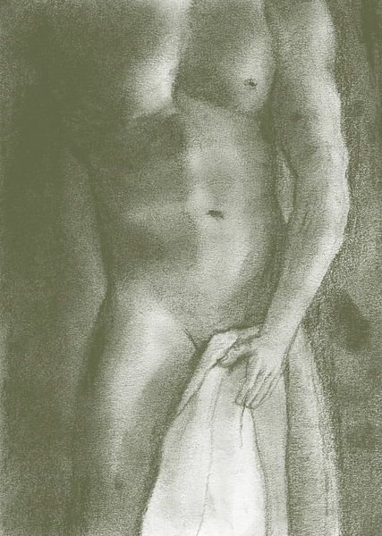 Naked man with towel olive green by Krista Kitsz Art