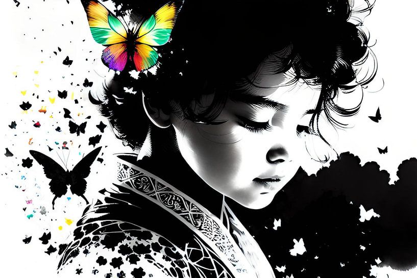 Der bunte Schmetterling im Haar eines Kindes von ButterflyPix