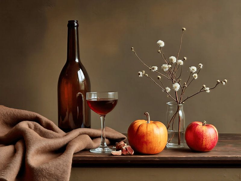 Still life with pumpkins and wine by The Photo Artist